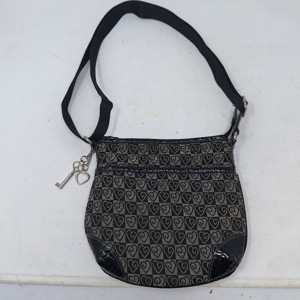 Heart Patterned Y2K Signature Jacquard Canvas Brown Black Crossbody Bag Preppy